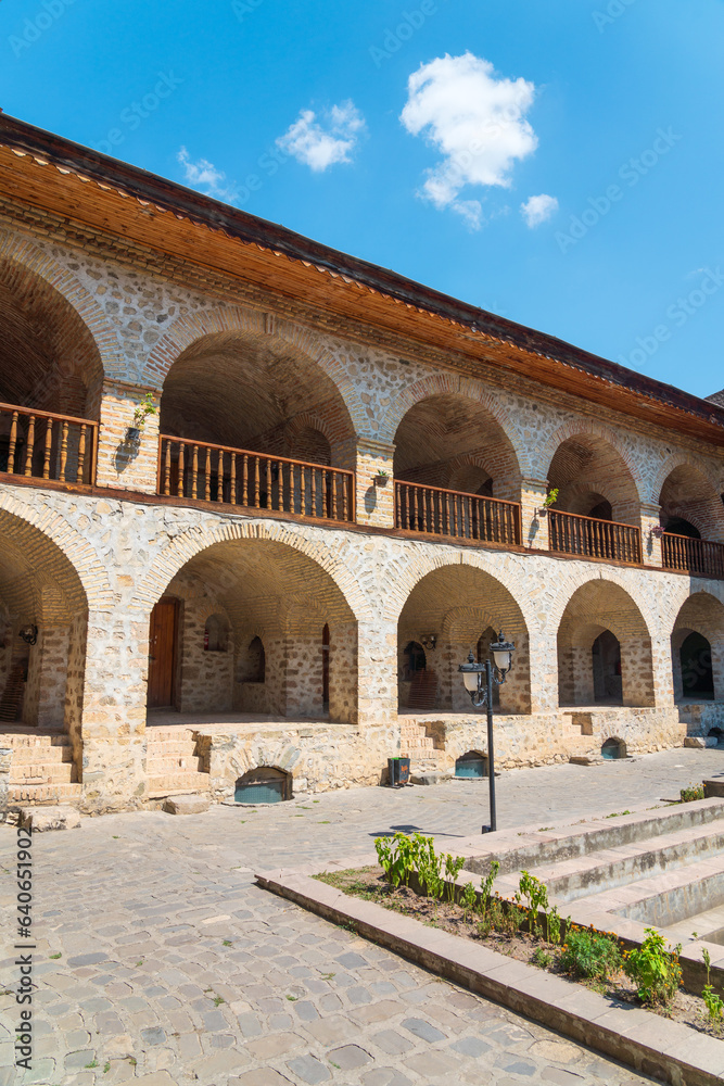 Ancient caravanserai hotel in the old town Shaki city, Azerbaijan