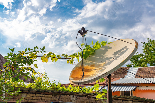 Satellite dish in a mountain village