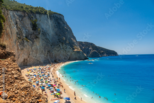 Fototapeta Naklejka Na Ścianę i Meble -  Panoramic view from above of Porto Katsiki beach on Lefkada island in summer, Greece