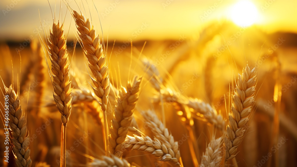Wheat crop in the field at sunset Wheat crop in the field at sunset