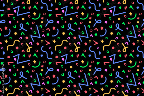 Color doodle seamless pattern. Scribble and squiggle shapes.