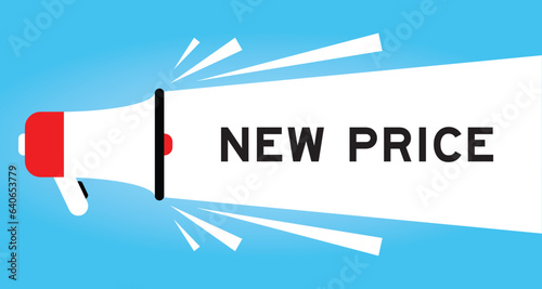 Color megaphone icon with word new price in white banner on blue background