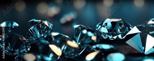 Brilliant diamonds on a dark background. 3d rendering.Close up macro a lot of faceted diamond falling