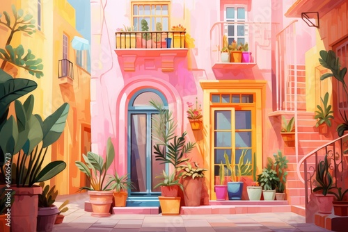 Colorful Mediterranean Village Building. Charming European Architecture.  © Igor