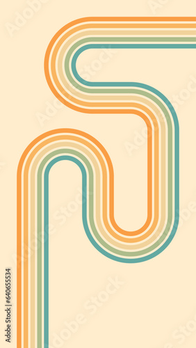 Abstract background of rainbow groovy Wavy Line design in 1970s Hippie Retro style. Vector pattern ready to use for cloth, textile, wrap and other.