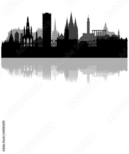 Edinburgh skyline horizontal. Black and white silhouette of Edinburgh City, Scotland. Vector template for design.