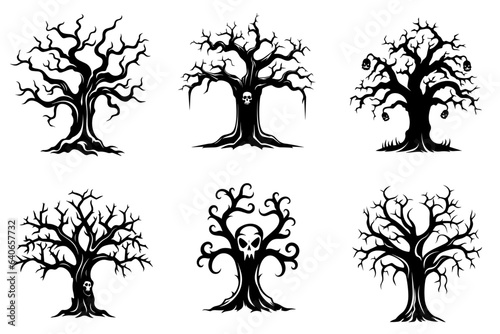 Spooky trees silhouette collection of Halloween