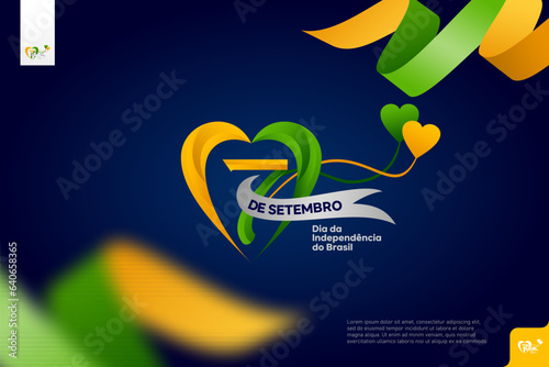 brazil independence day love shape logotype september 7th with flag background.