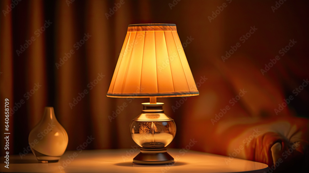 a table lamp spending warm light. Idea for interior design. Generative Ai a table lamp spending warm light. Idea for interior design. Generative Ai