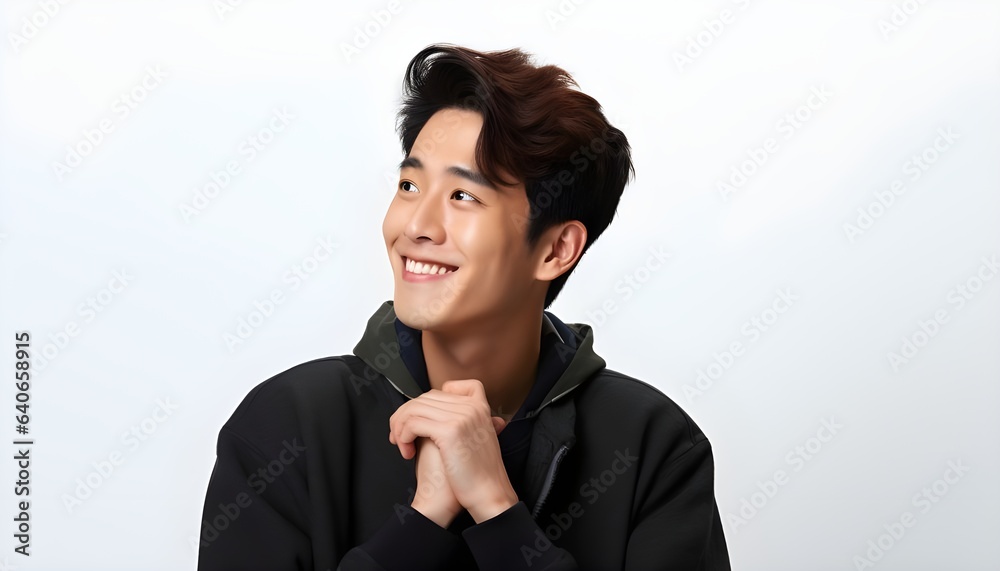 Handsome Asian Korean young man, smiling, isolated on a white background with copy space Handsome Asian Korean young man, smiling, isolated on a white background with copy space