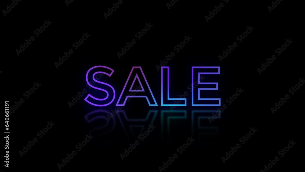 Sale word glowing text animation with alpha channel on transparent black background