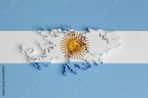 Map of the Falkland Islands in three dimensions with the colors of the Argentine flag . 3d illustration. photo