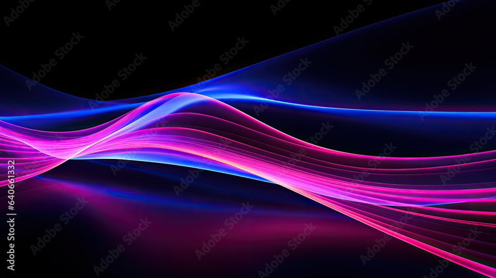Fototapeta premium 3d render, abstract ascending pink blue neon lines isolated on black background. Digital ultraviolet wallpaper (generative AI) 