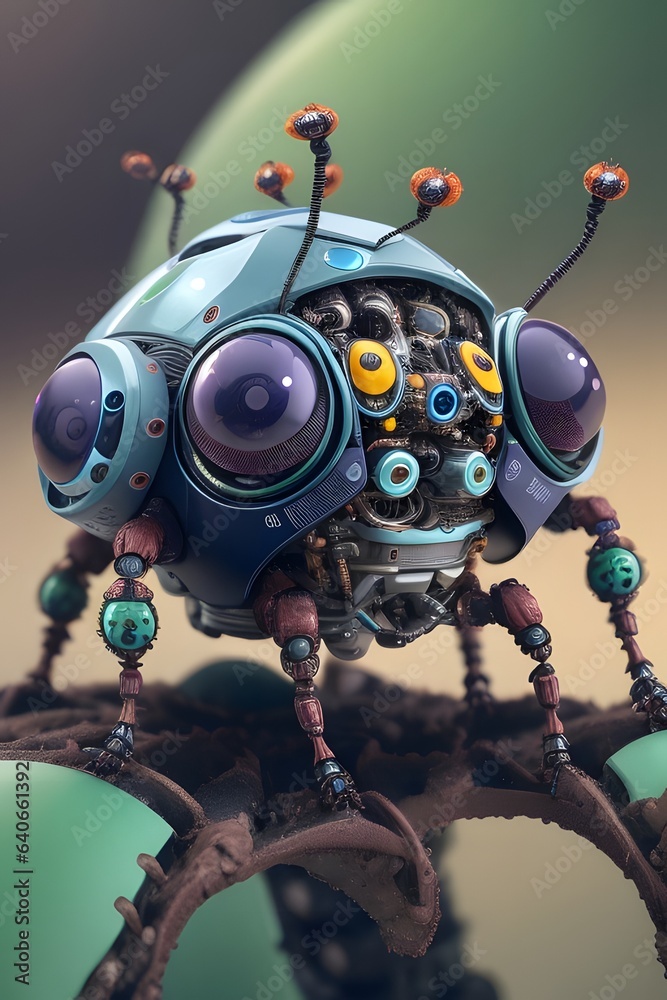 Fototapeta premium Macro View of a Quirky Robotic Bug Ai Generative