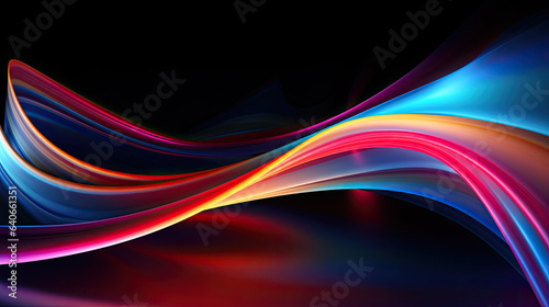 Colorful light trails with motion effect. Illustration of high speed light effect on black background (generative AI) 