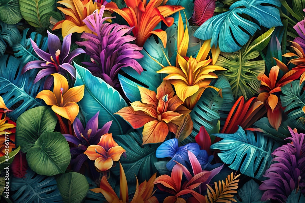 Tropical Floral Ornament - Bright Exotic Design Tropical Floral Ornament - Bright Exotic Design