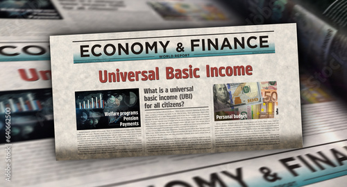 Fotografie Universal basic income analysis technology newspaper printing media