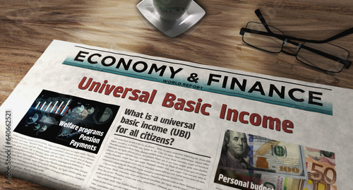 Universal basic income analysis technology newspaper on table photo