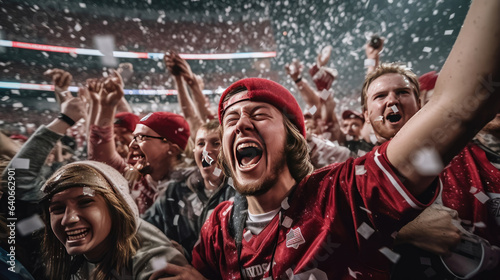 Soccer fans celebrate their team win in the stadium