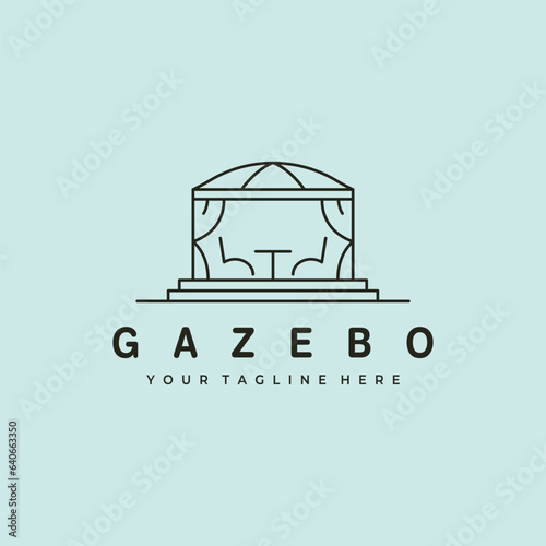 line art gazebo logo vector illustration design, pergola backyard icon vector design