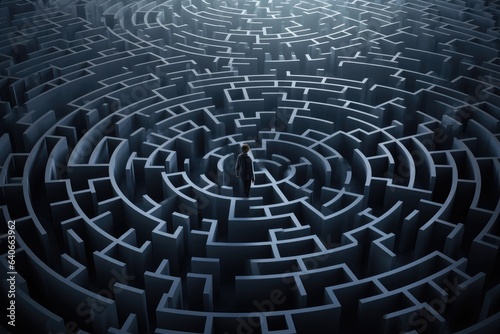 Lost in the Labyrinth of Existence: A Thought-ProvokingIllustration Depicting a Man Stuck in an Endless Maze.