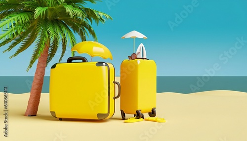 travel suitcase on the beach