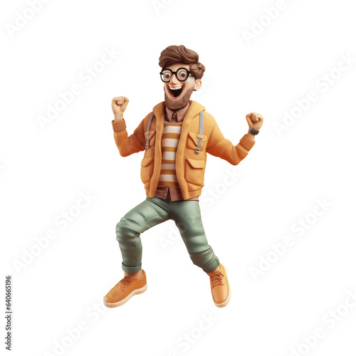 3d icon cute Young smiling Happy winning man, people jumping character illustration. Cartoon boy minimal style Transparent png