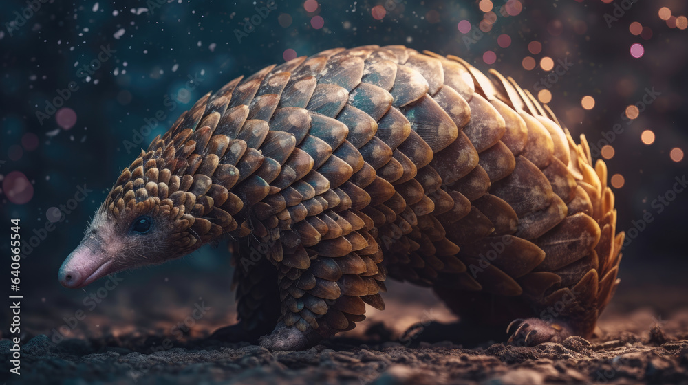Obraz premium Indian Pangolin or Anteater. Beautiful spiral galaxy.