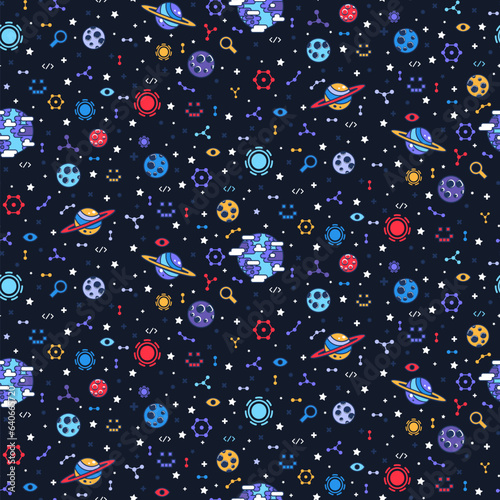 Cartoon Dark Open Space Flat Seamless Pattern