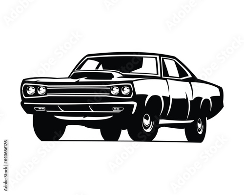 1969 dodge super bee car vintage logo. silhouette design vector illustration. isolated white background view from side. best for emblem, icon, old car industry