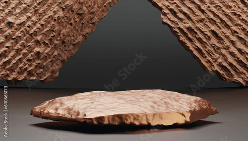 Mars rock group copper and black arid platform podium surface texture rough masculine men male concept raw stone stand advertisement display product backdrop mountain rock 3D Illustration vector .
