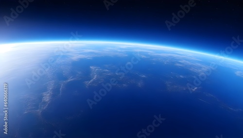 View from Orbit of Blue Planet Earth. Earth with Blue Atmosphere Seen from Space.