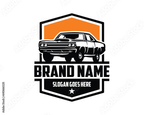 1969 dodge super bee car vintage logo. silhouette design vector illustration. isolated white background view of beside evening sky. best for emblem, icon, old car industry