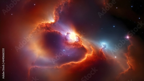 Abstract Brown Nebula in Deep Space with Luminous Stars. Colorful Galaxy. Cosmic Wallpaper.