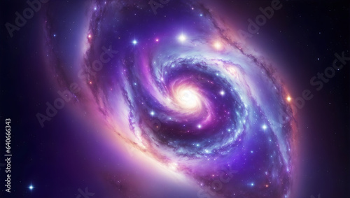 Abstract Spiral Galaxy in Space Adorned with Glowing Stars. Colorful Galaxy. Cosmic Wallpaper.