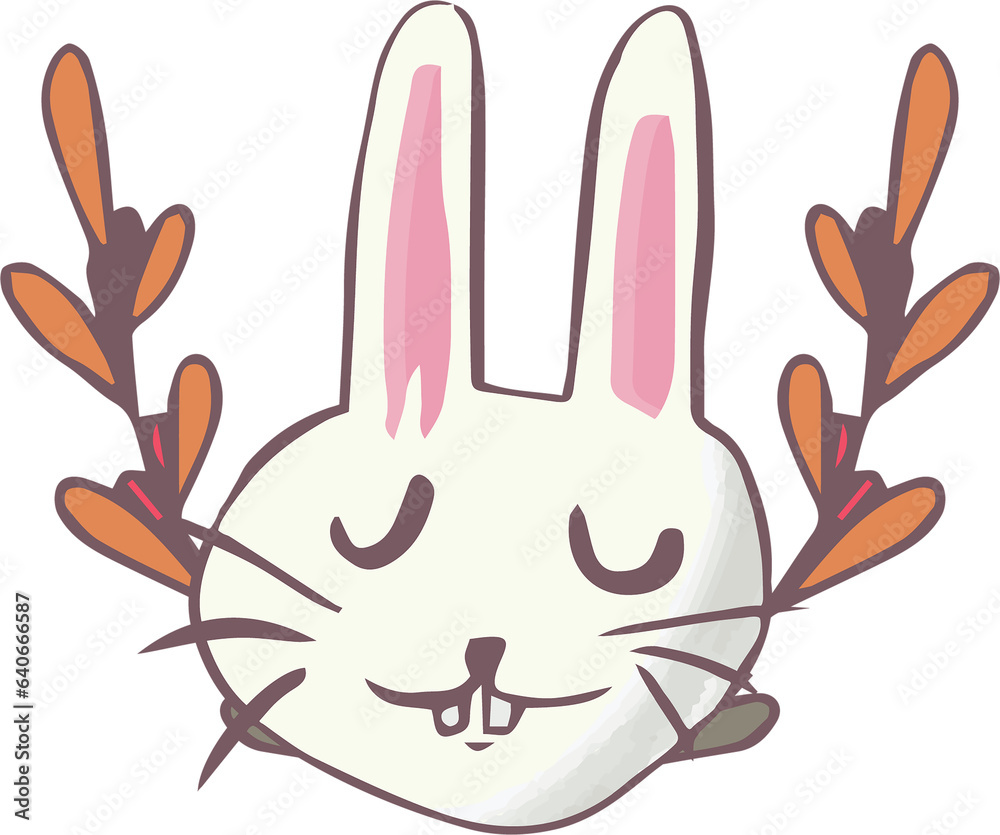 Naklejka premium Digital png illustration of happy rabbit with plants on transparent background