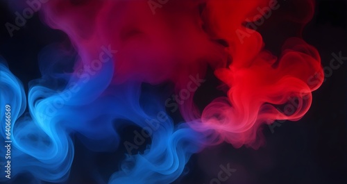 Blue and Red Smoke Flowing Up on a Black Background. Colorful Smoke Background.