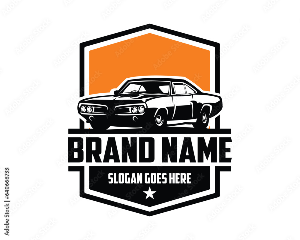 1969 dodge super bee vintage car vector illustration. vector silhouette. isolated white background with amazing twilight. best for logos, emblems, badges. available in eps 10