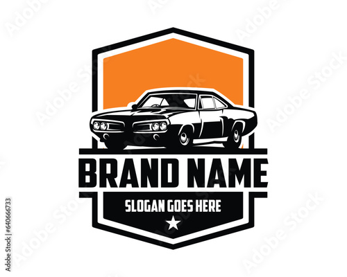 1969 dodge super bee vintage car vector illustration. vector silhouette. isolated white background with amazing twilight. best for logos, emblems, badges. available in eps 10