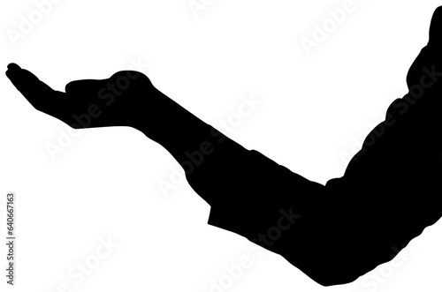 Digital png silhouette of arm with outstretched hand on transparent background