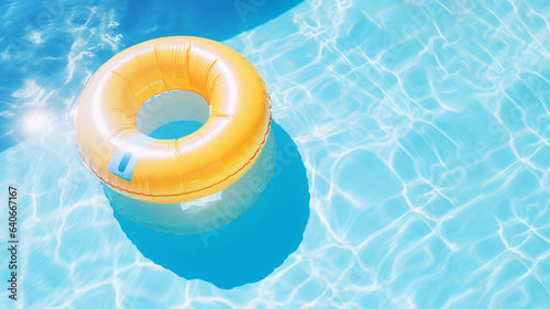 Inflatable ring in a swimming pool top view. AI generated