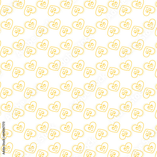 Digital png illustration of yellow heart with happy faces repeated on transparent background
