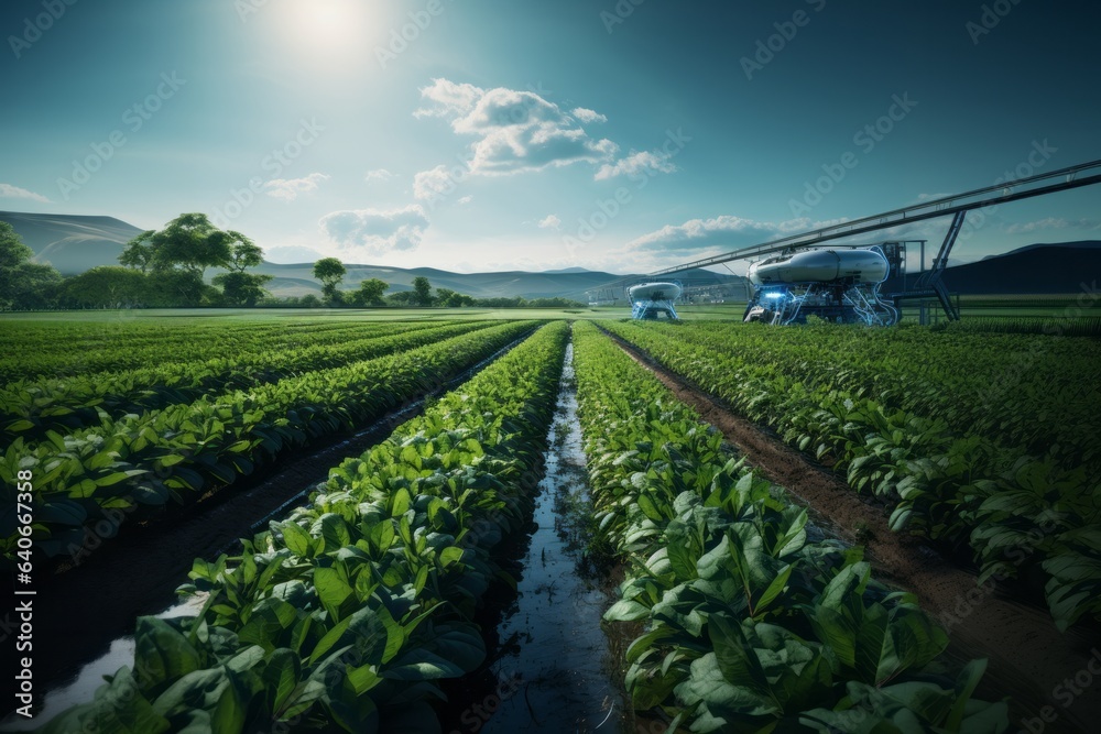 Ai powered farming embracing smart technology and robotics in agriculture. Smart future concept