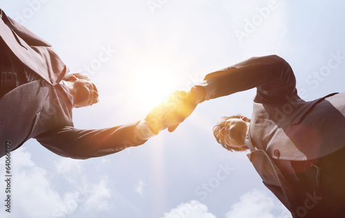 handshake of business partners on the street. bottom view