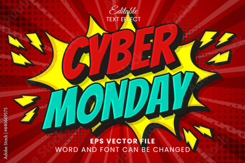 Cyber monday comic style 3d editable vector text effect