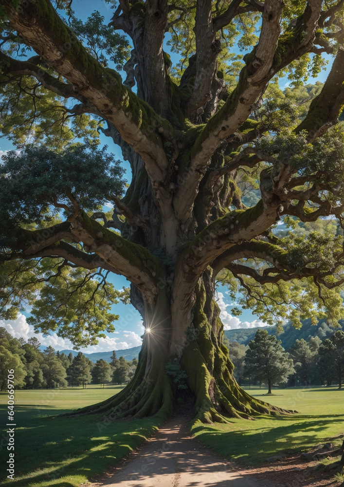Fototapeta premium Big old tree in the forest with Generative AI