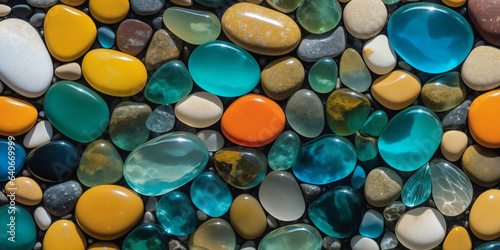 pebbles and glass stones colorful background texture