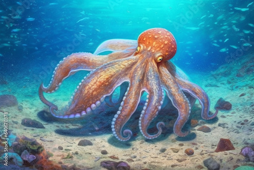 cartoon style of an octopus in the sea