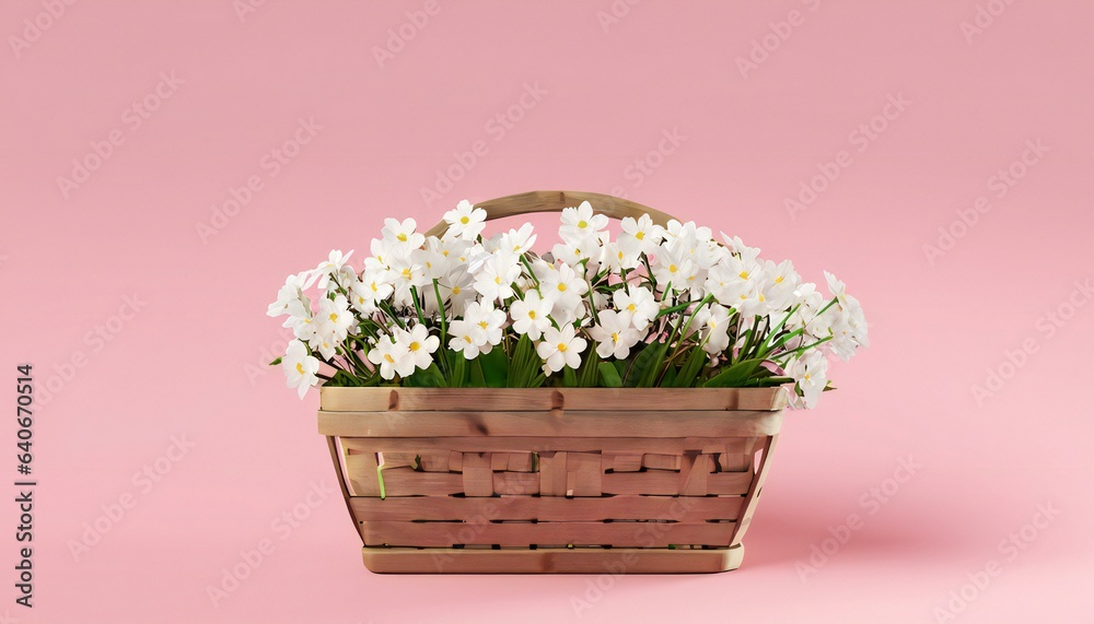 basket with pink flowers