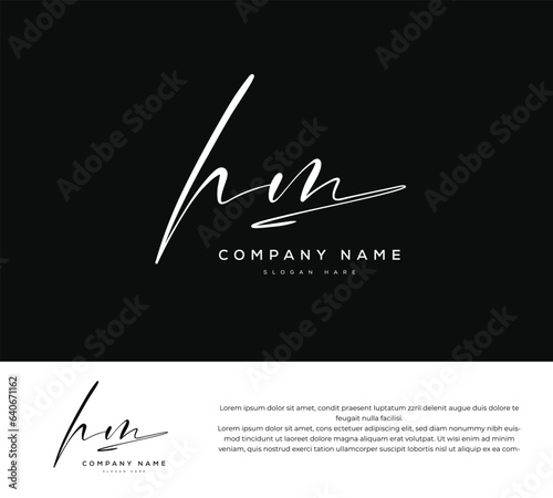 H M HM initial letter handwriting and signature logo